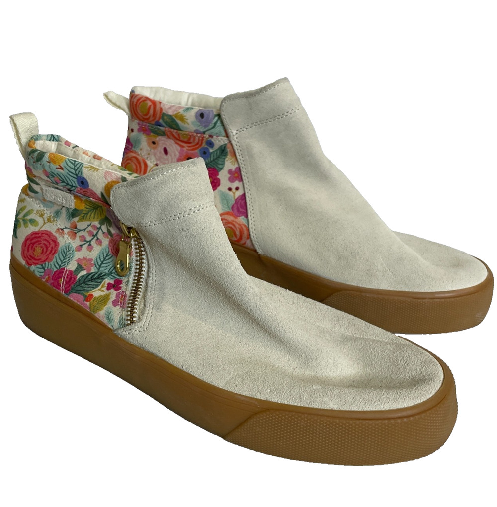 Women's 9.5 Keds x Rifle Paper Co Cooper Booties White Floral Suede Ankle Zip Up